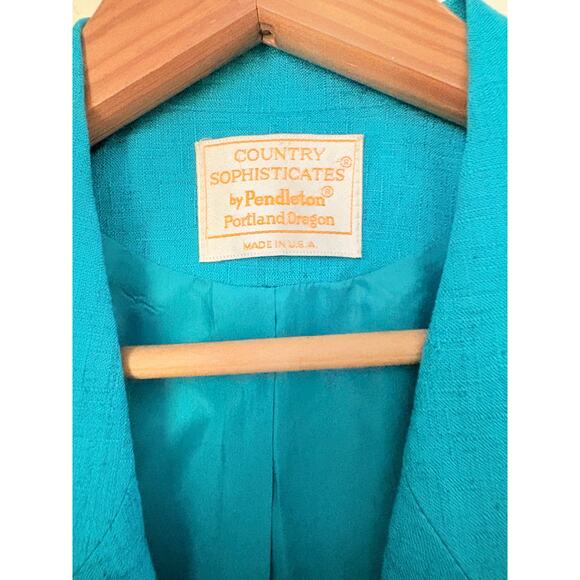 Vintage Pendleton Country Sophisticates Turquoise Linen Blazer Skirt Set 12 USA - Picture 8 of 10